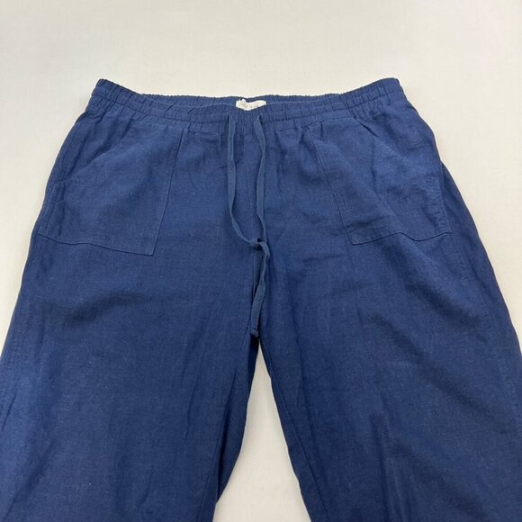 Land n Sea Womens Cropped Drawstring Pants Navy Linen Blend Size XL Pockets - Picture 2 of 9